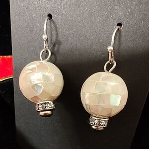 Vintage Mosaic Mother Of Pearl Ball Dangle Earrings